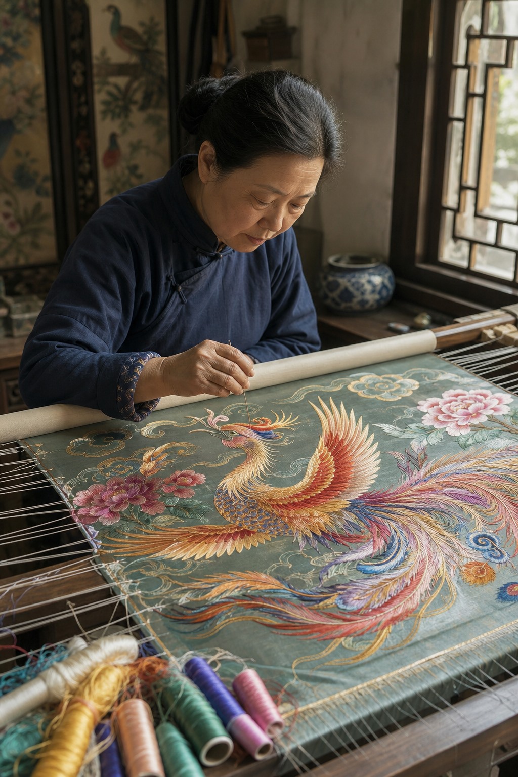 Silk embroidery master artisan